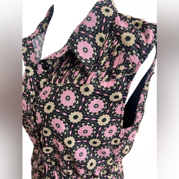 TULLE ANTHROPOLOGIE Black Pink Lime Green Floral Chiffon Casual Dress Medium - Picture 6 of 10